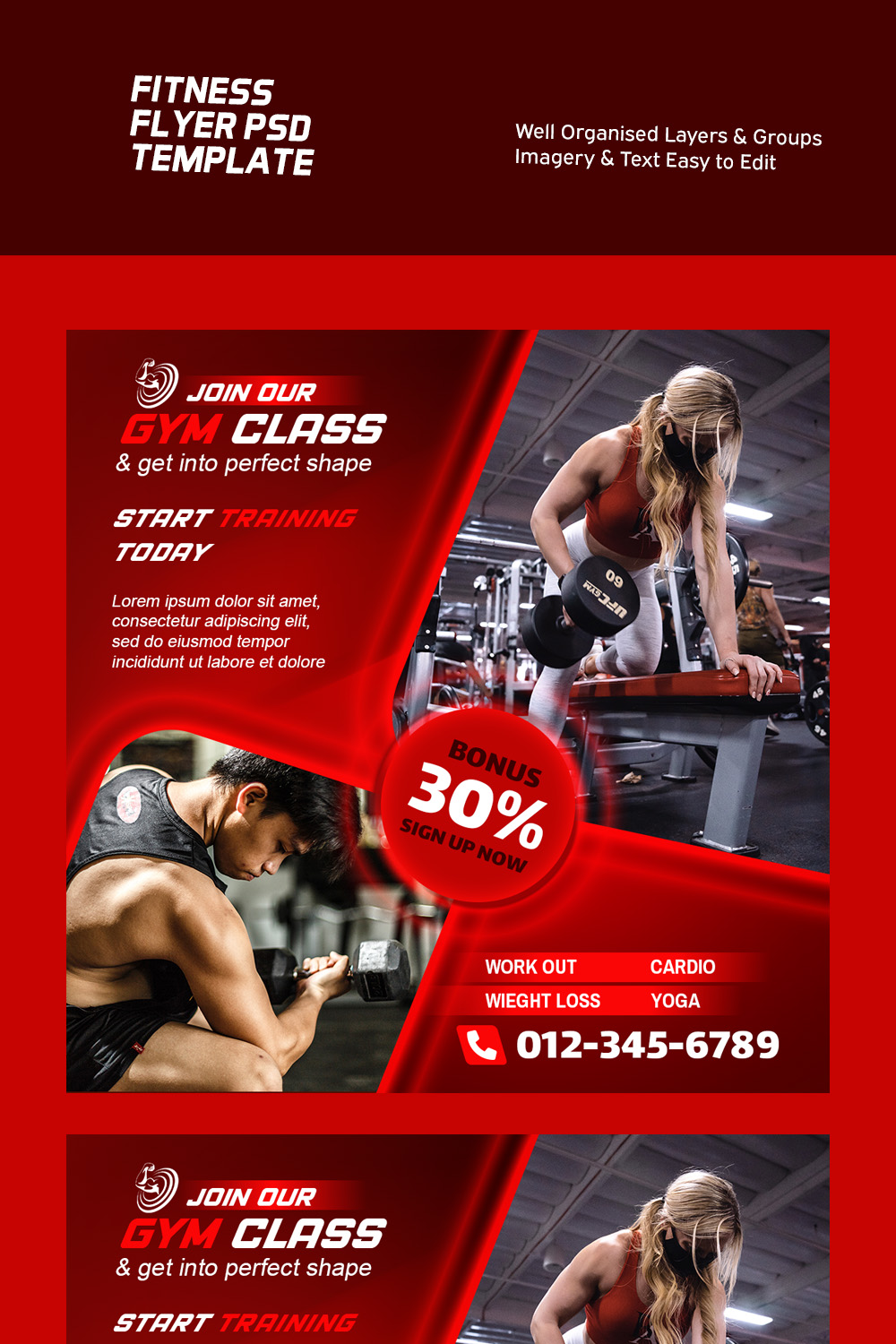 Fitness Flyer PSD Template - Gym Flyer pinterest preview image.