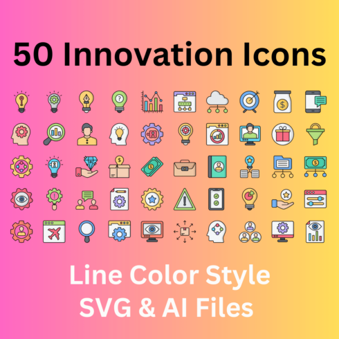 Innovation Icon Set 50 Line Color Icons - SVG And AI Files cover image.
