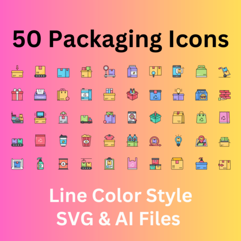 Packaging Icon Set 50 Line Color Icons - SVG And AI Files cover image.