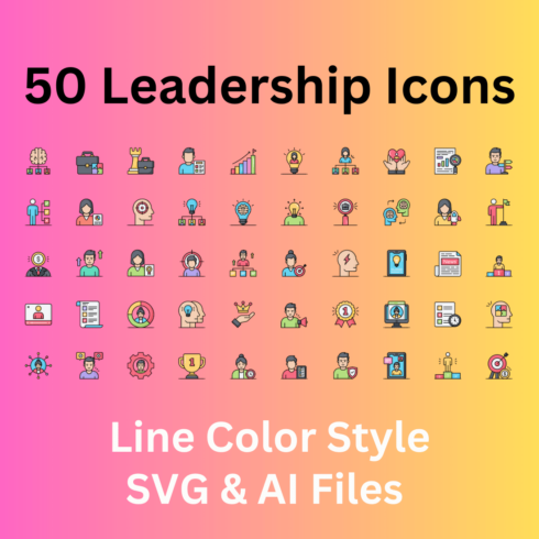 Leadership Icon Set 50 Line Color Icons - SVG And AI Files cover image.