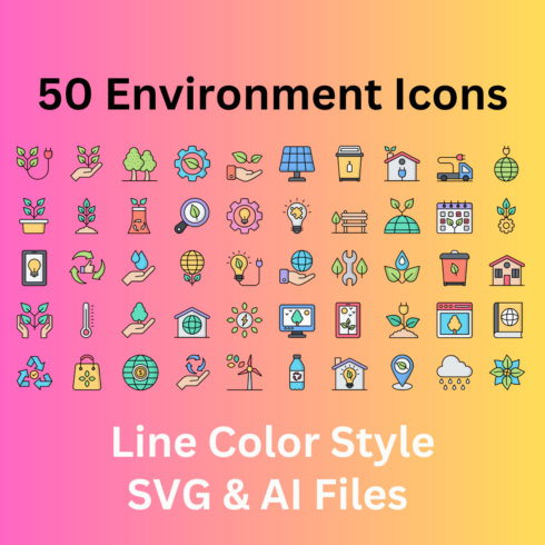 Environment Icon Set 50 Line Color Icons - SVG And AI Files cover image.