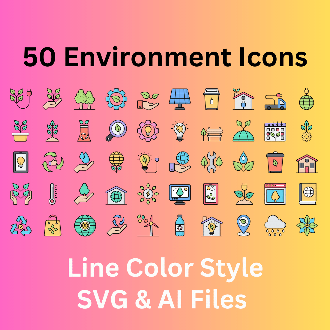 Environment Icon Set 50 Line Color Icons - SVG And AI Files cover image.