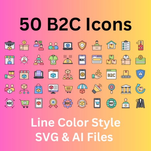 B2C Icon Set 50 Line Color Icons - SVG And AI Files cover image.