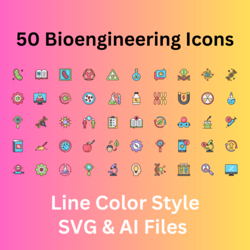 Bioengineering Icon Set 50 Line Color Icons - SVG And AI Files cover image.