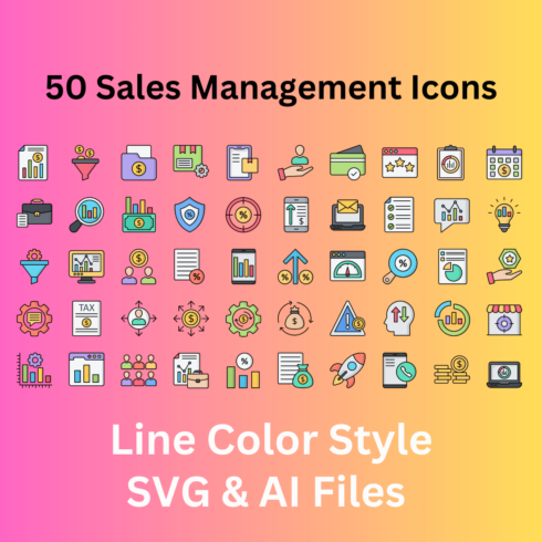 Sales Management Icon Set 50 Line Color Icons - SVG And AI Files cover image.
