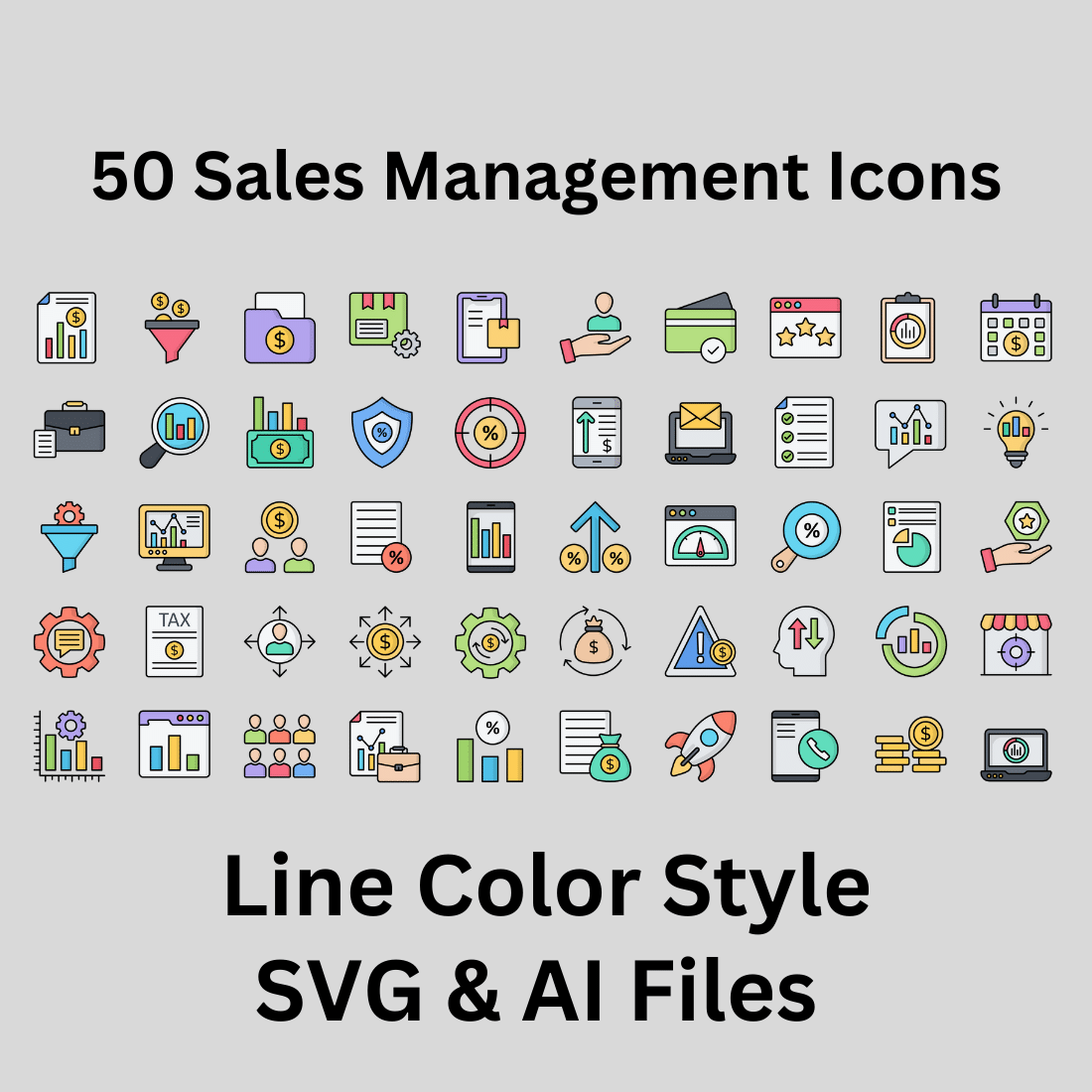 Sales Management Icon Set 50 Line Color Icons - SVG And AI Files preview image.