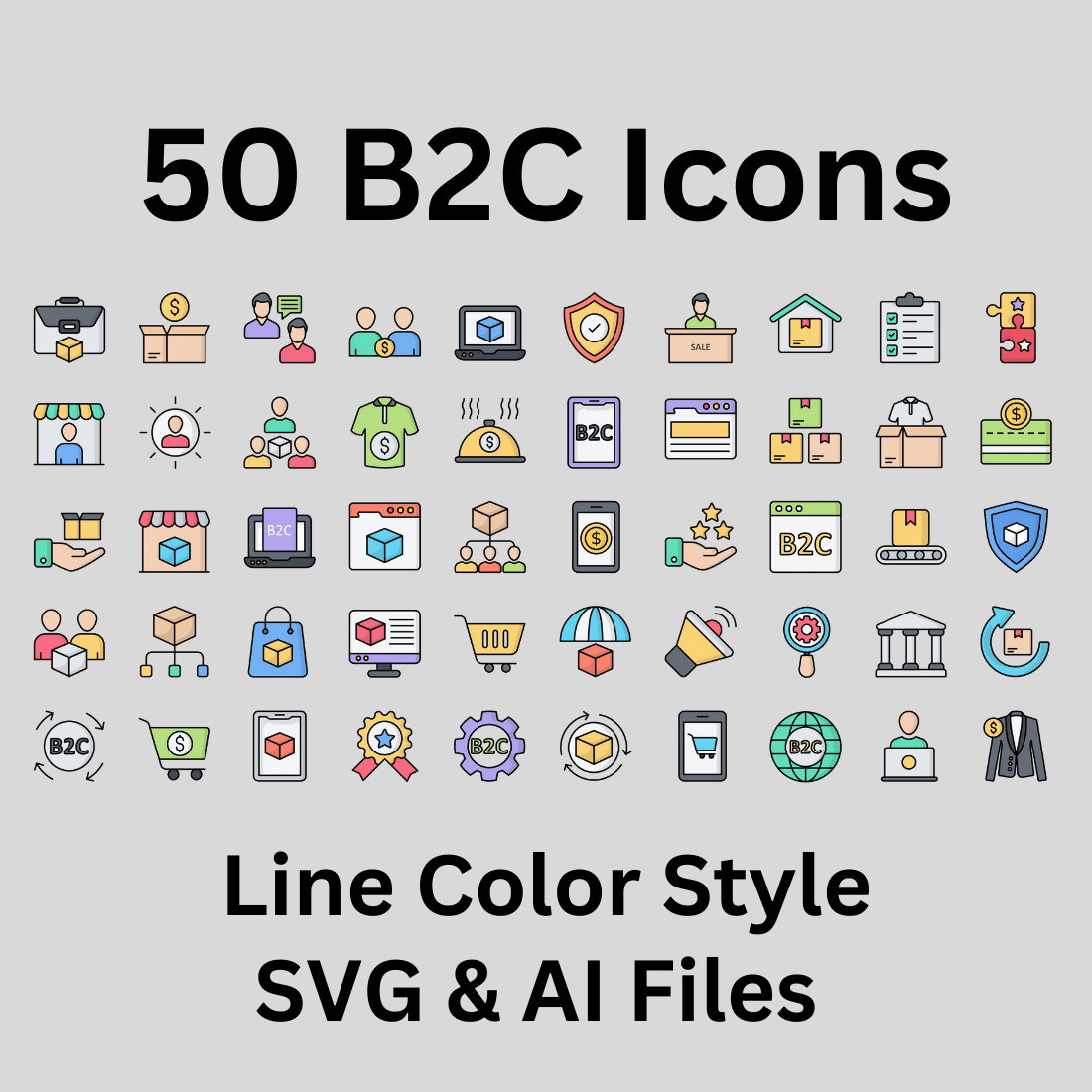 B2C Icon Set 50 Line Color Icons - SVG And AI Files preview image.