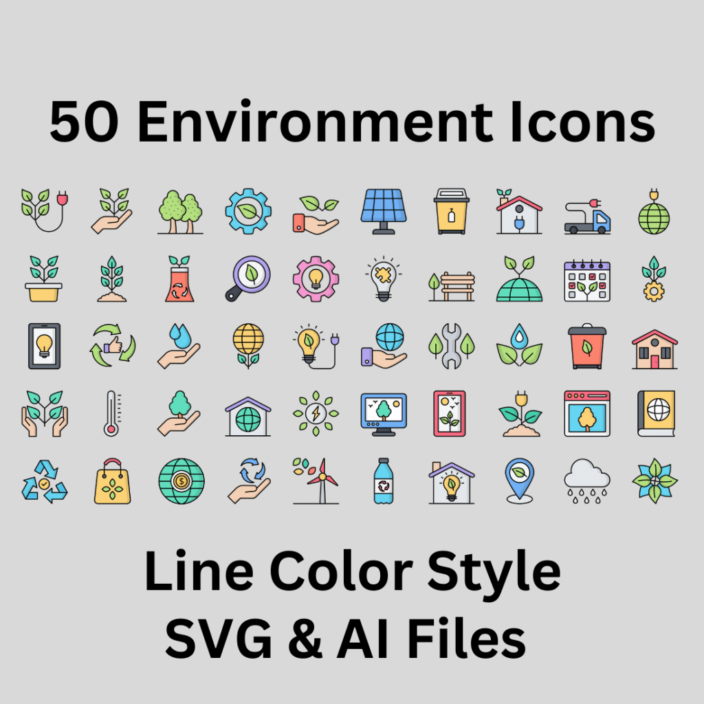 Environment Icon Set 50 Line Color Icons - SVG And AI Files - MasterBundles