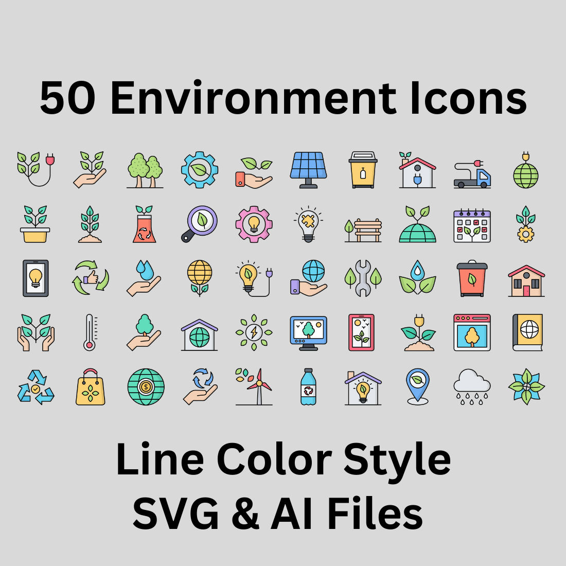 Environment Icon Set 50 Line Color Icons - SVG And AI Files preview image.