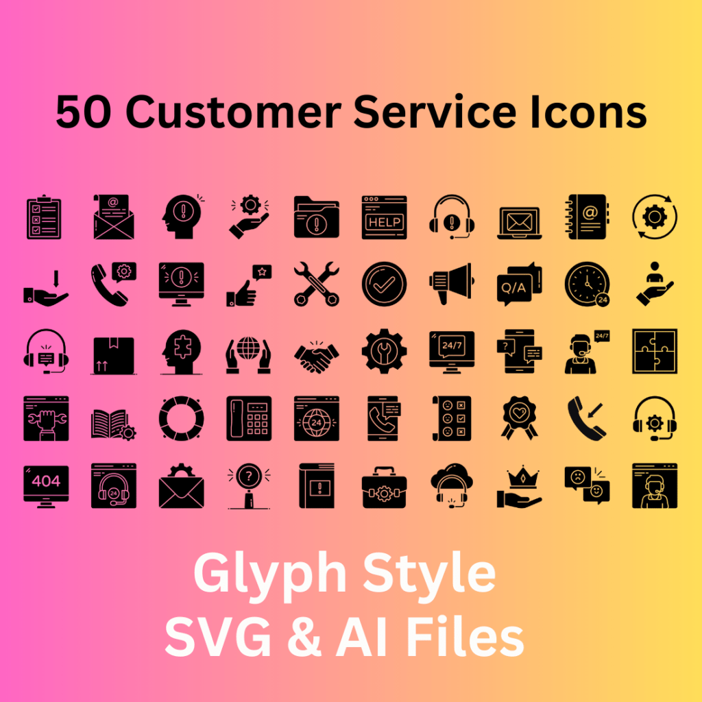 Customer Service Icon Set 50 Glyph Icons - SVG And AI Files - MasterBundles