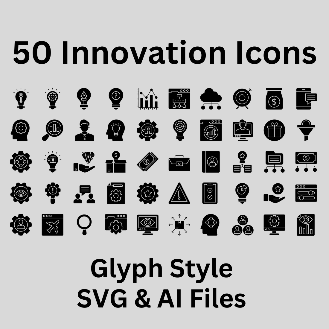Innovation Icon Set 50 Glyph Icons - SVG And AI Files preview image.