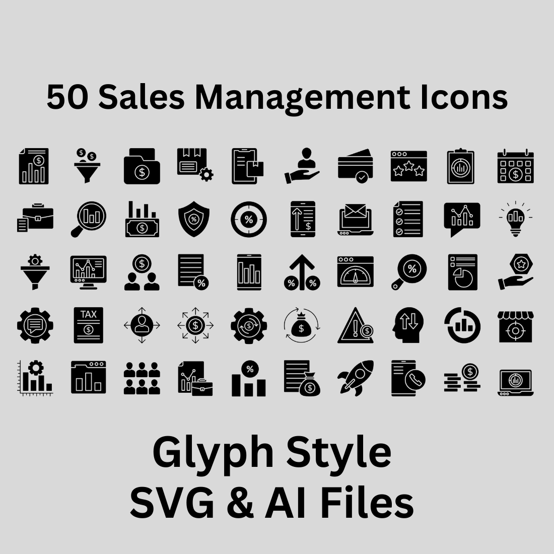 Sales Management Icon Set 50 Glyph Icons - SVG And AI Files preview image.