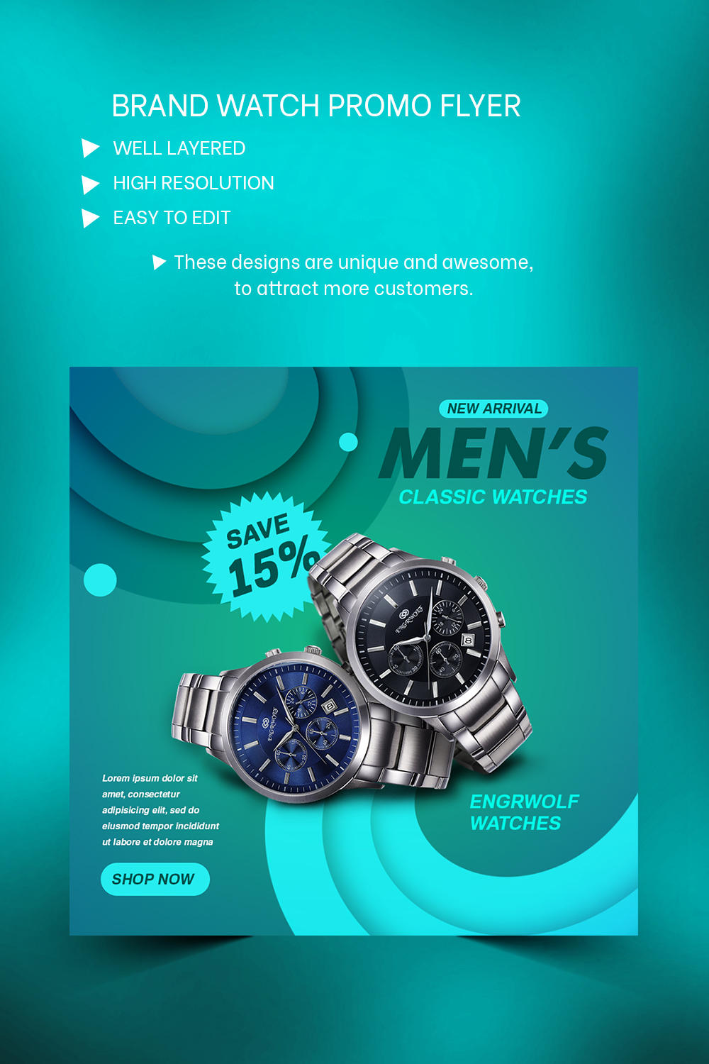 E-Commerce Product Promo Flyer PSD Template pinterest preview image.