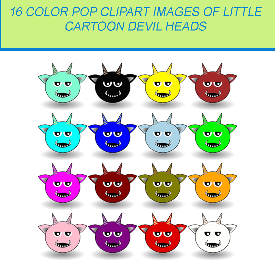 16 COLOR POP CLIPART IMAGES OF LITTLE DEVIL HEADS cover image.