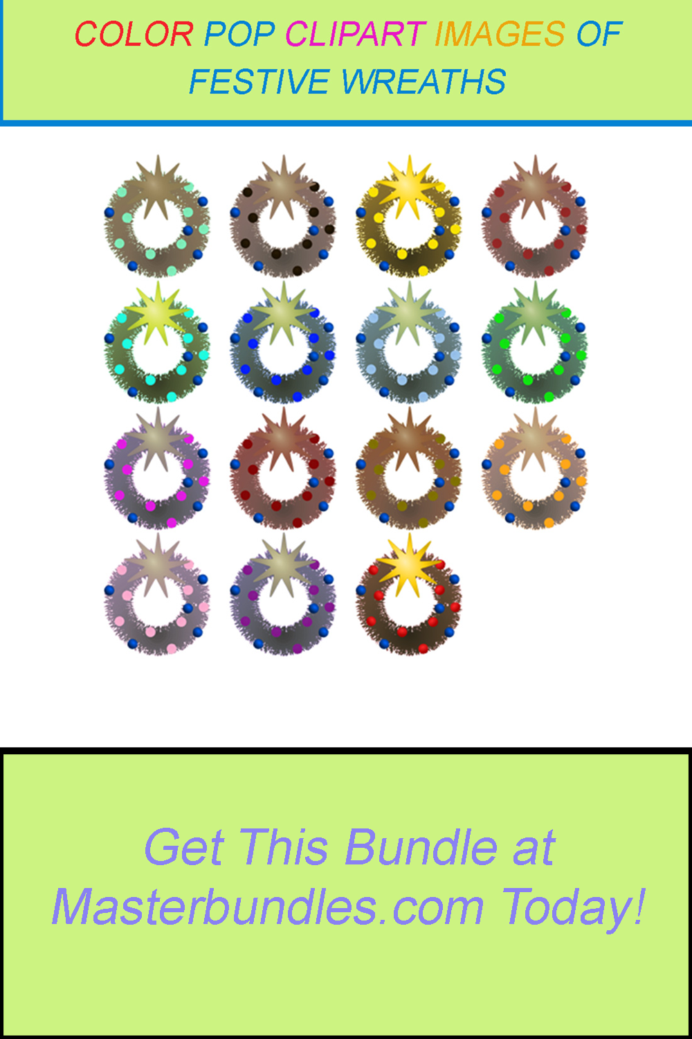 15 COLOR POP CLIPART IMAGES OF FESTIVE WREATHS pinterest preview image.