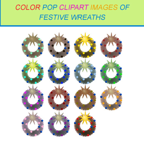 15 COLOR POP CLIPART IMAGES OF FESTIVE WREATHS cover image.