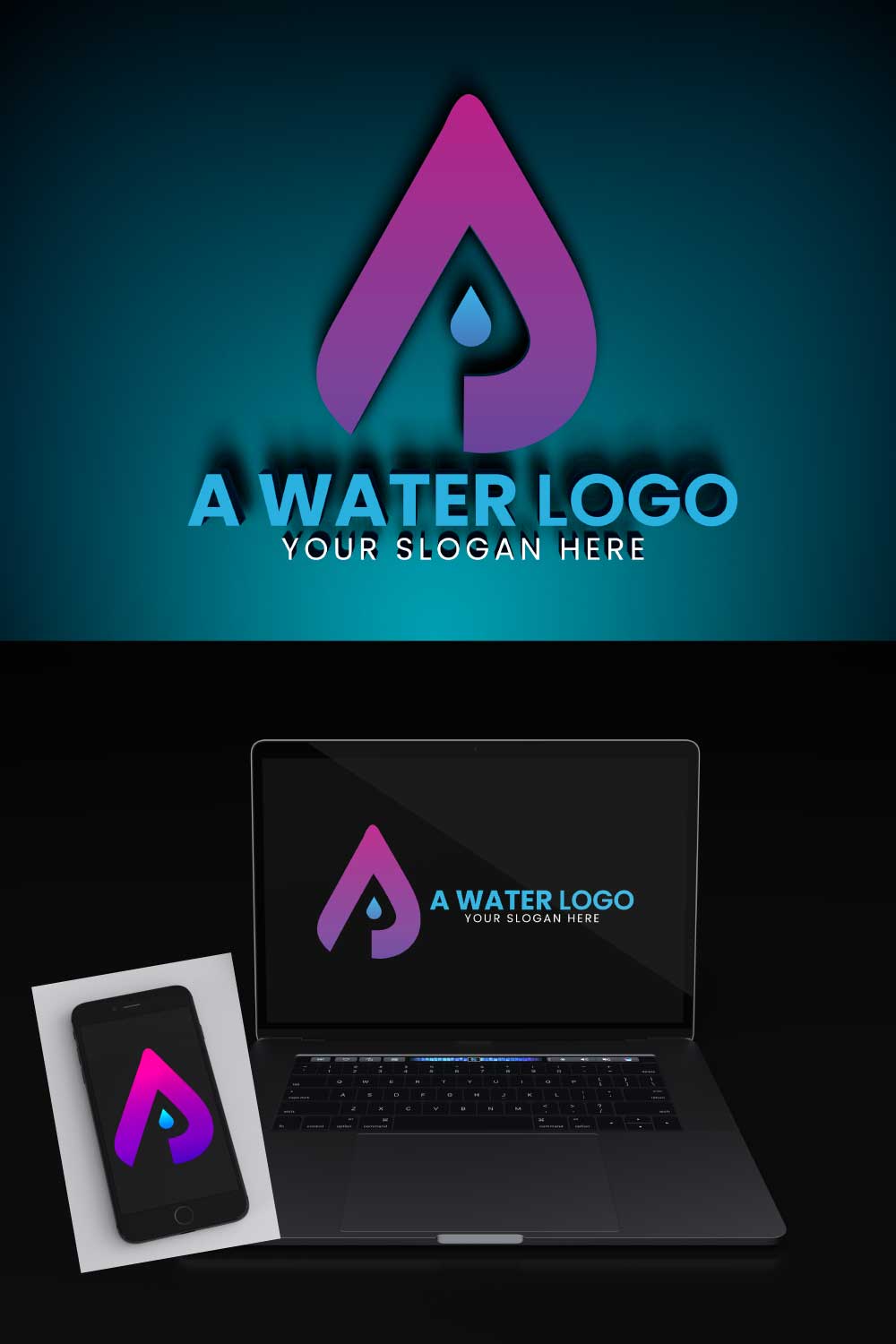 A water Brand Logo Design template pinterest preview image.