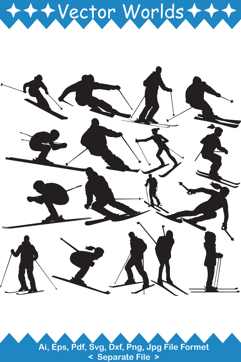 Skiing SVG Vector Design pinterest preview image.