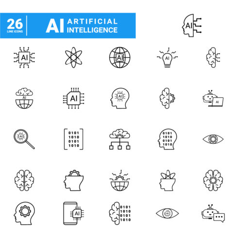 Set of 26 outline icons Artificial intelligence cover image.