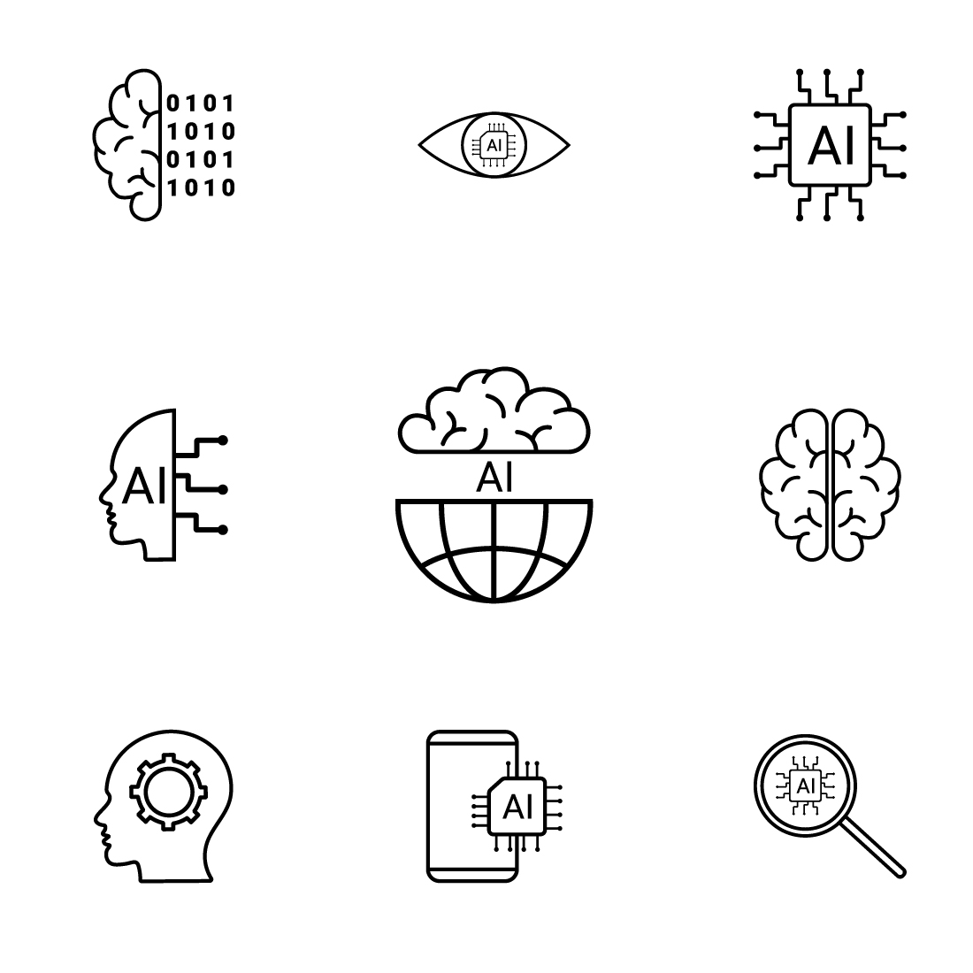 Set of 26 outline icons Artificial intelligence preview image.