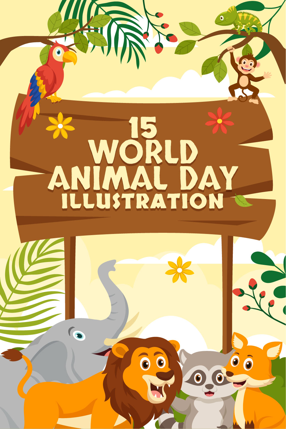 15 World Animal Day Illustration pinterest preview image.