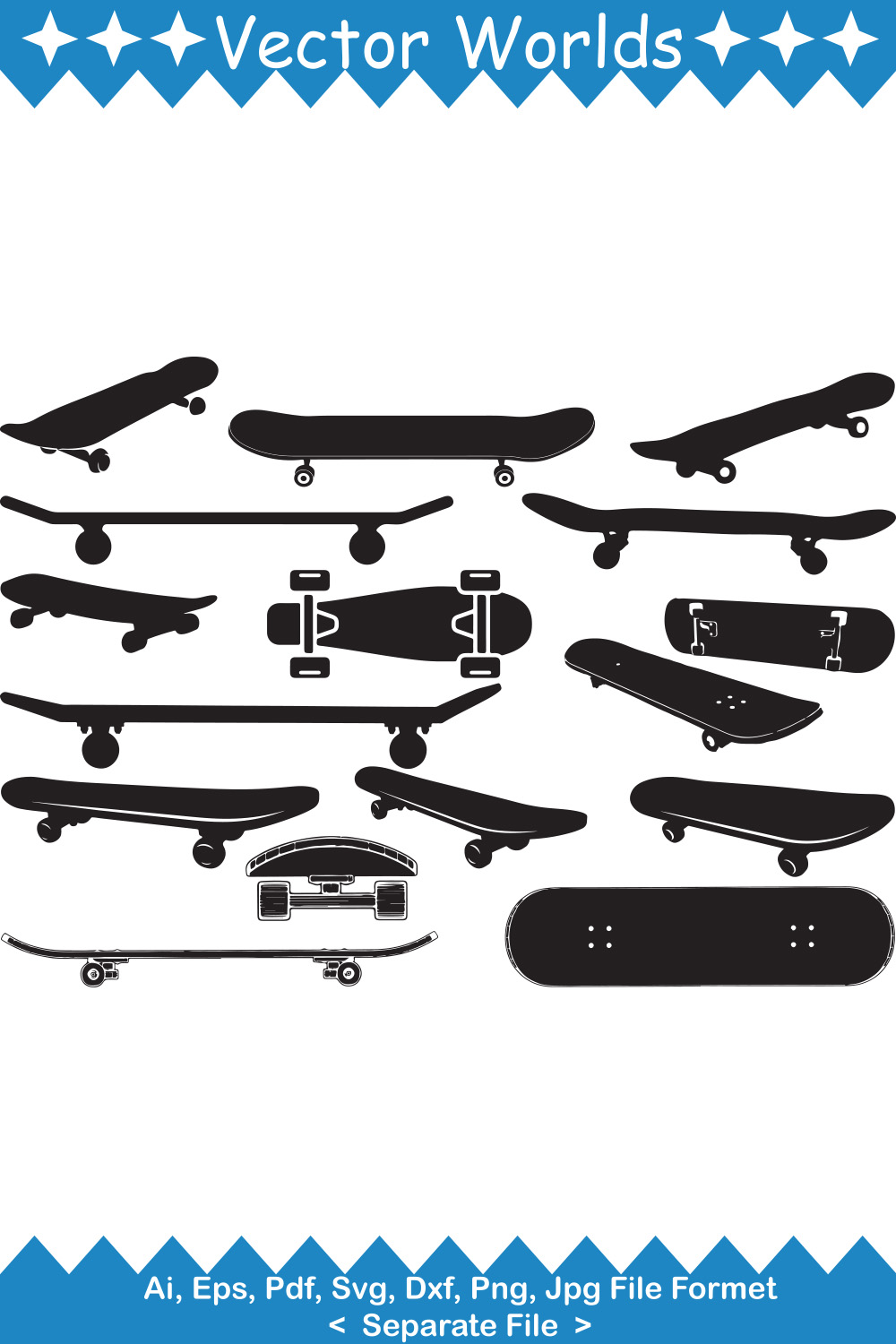 Skateboard SVG Vector Design pinterest preview image.