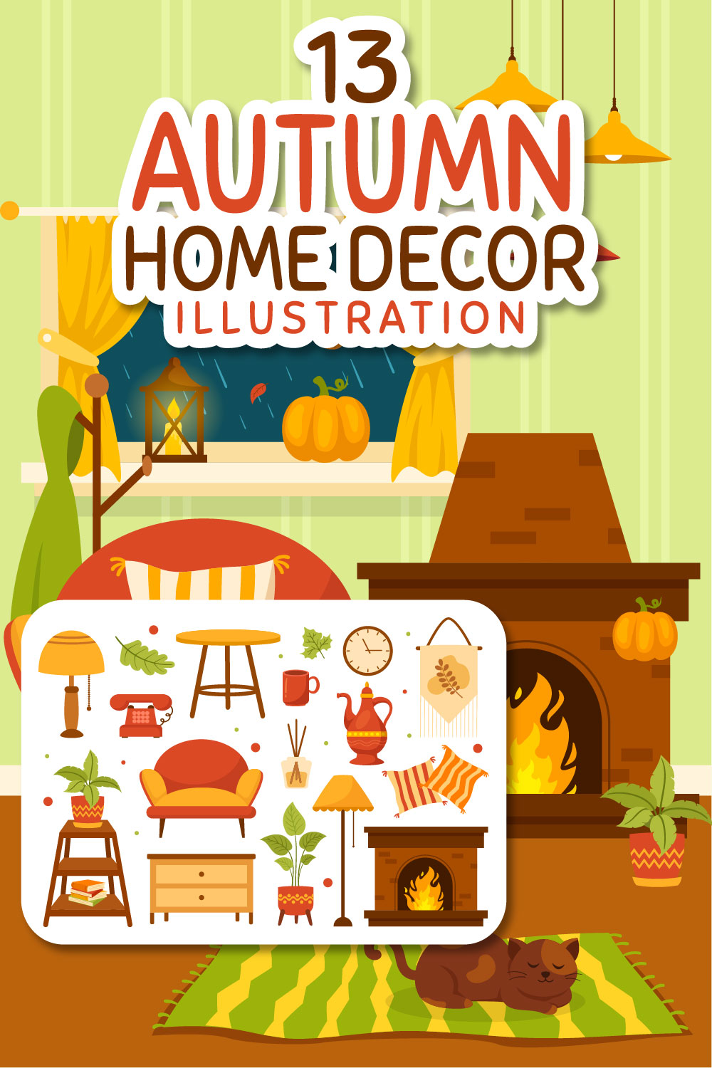 13 Autumn Home Decor Illustration pinterest preview image.