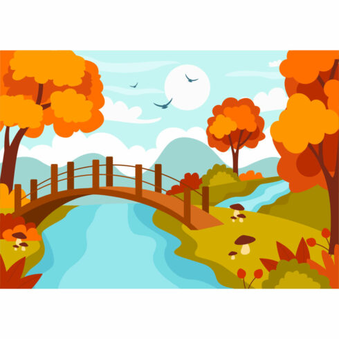 22 Autumn Landscape Blue Background Illustration cover image.