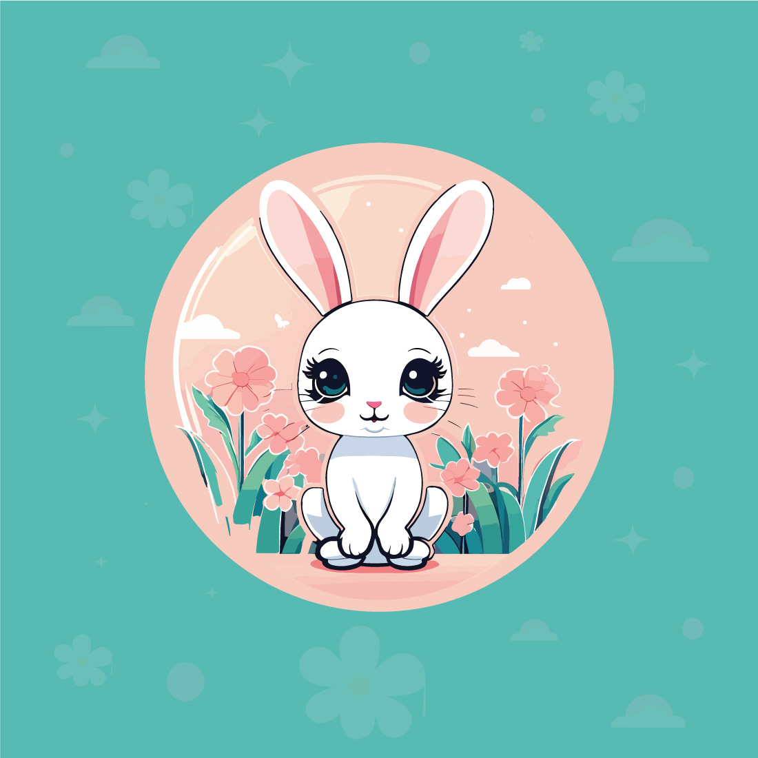 Baby Bunny Round Sticker & T shirt Design Vector Format Illustration preview image.