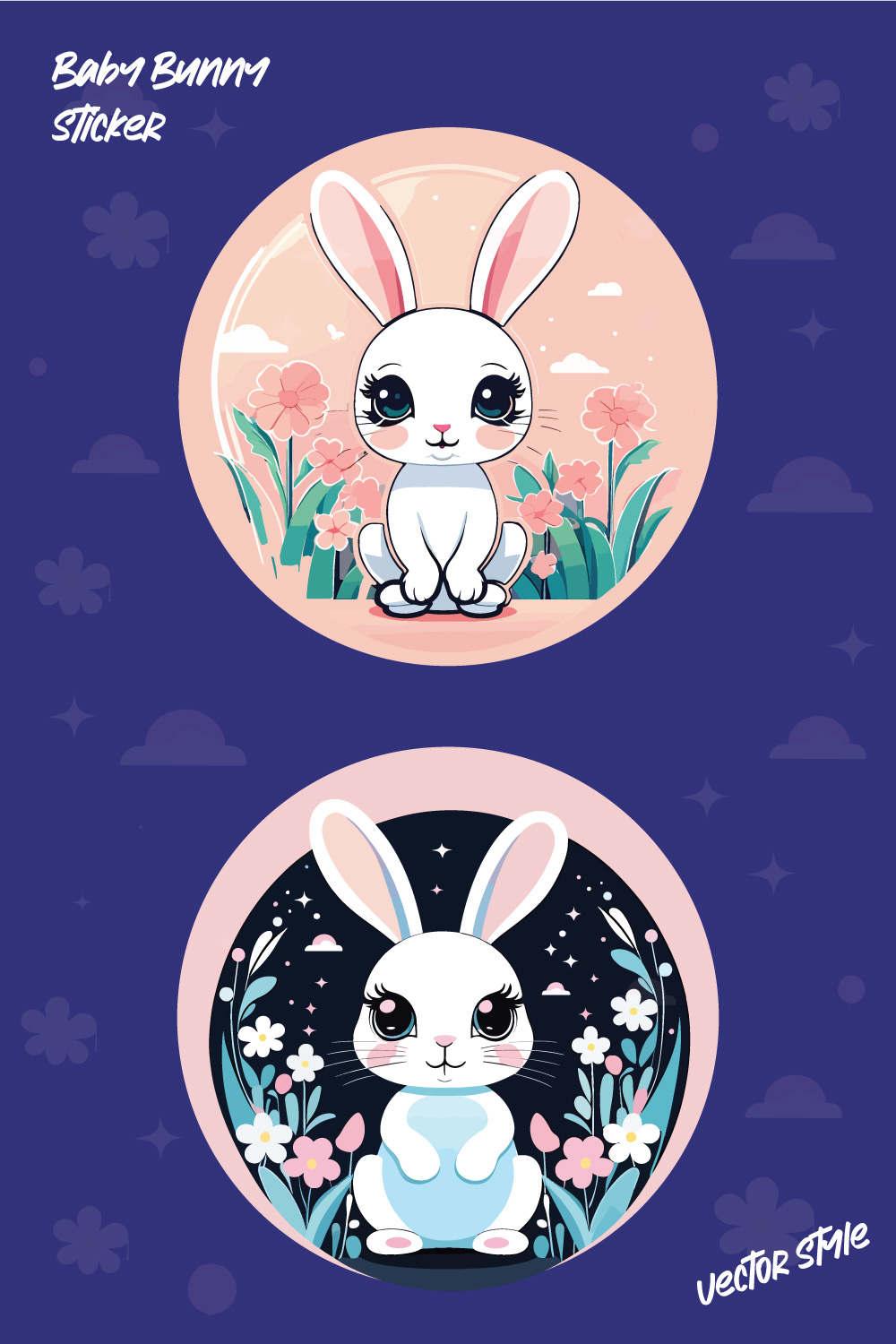 Baby Bunny Round Sticker & T shirt Design Vector Format Illustration pinterest preview image.