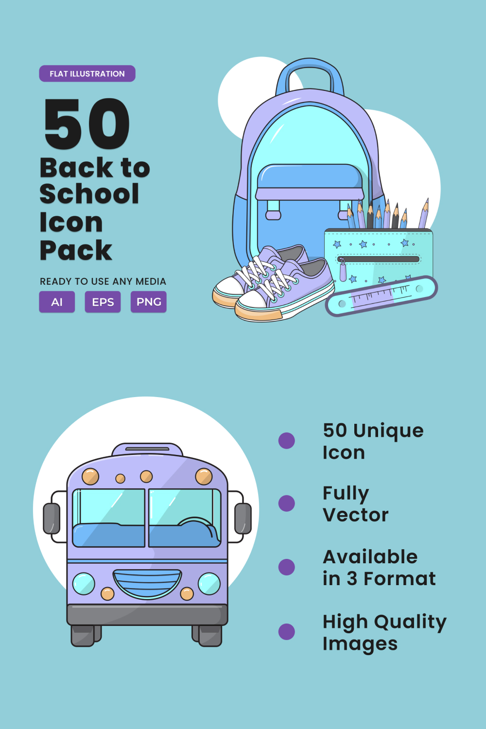 Back to School 2D Icon Set Vol 1 pinterest preview image.