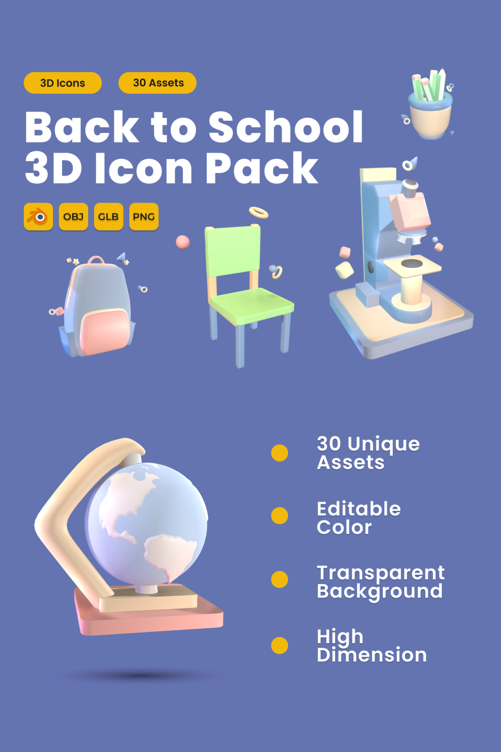 Back to School 3D Icon Pack Vol 5 pinterest preview image.