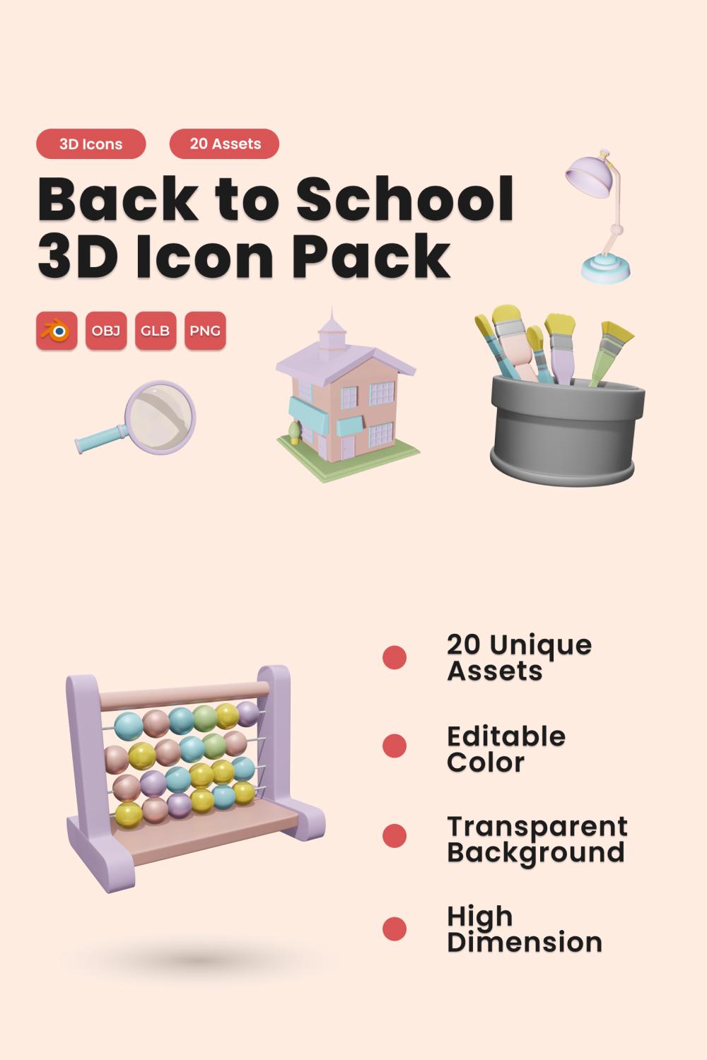 Back to School 3D Icon Pack Vol 2 pinterest preview image.