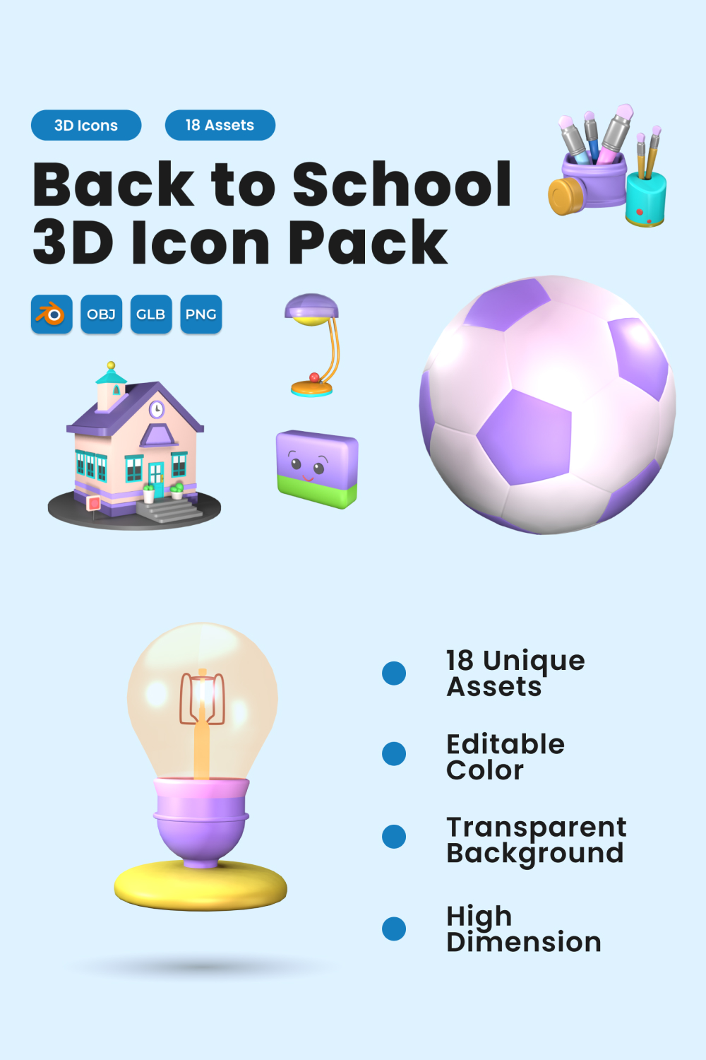 Back to School 3D Icon Pack Vol 4 pinterest preview image.