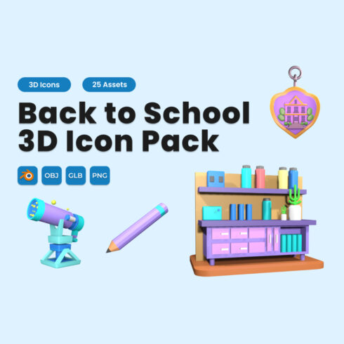 Back to School 3D Icon Pack Vol 3 cover image.