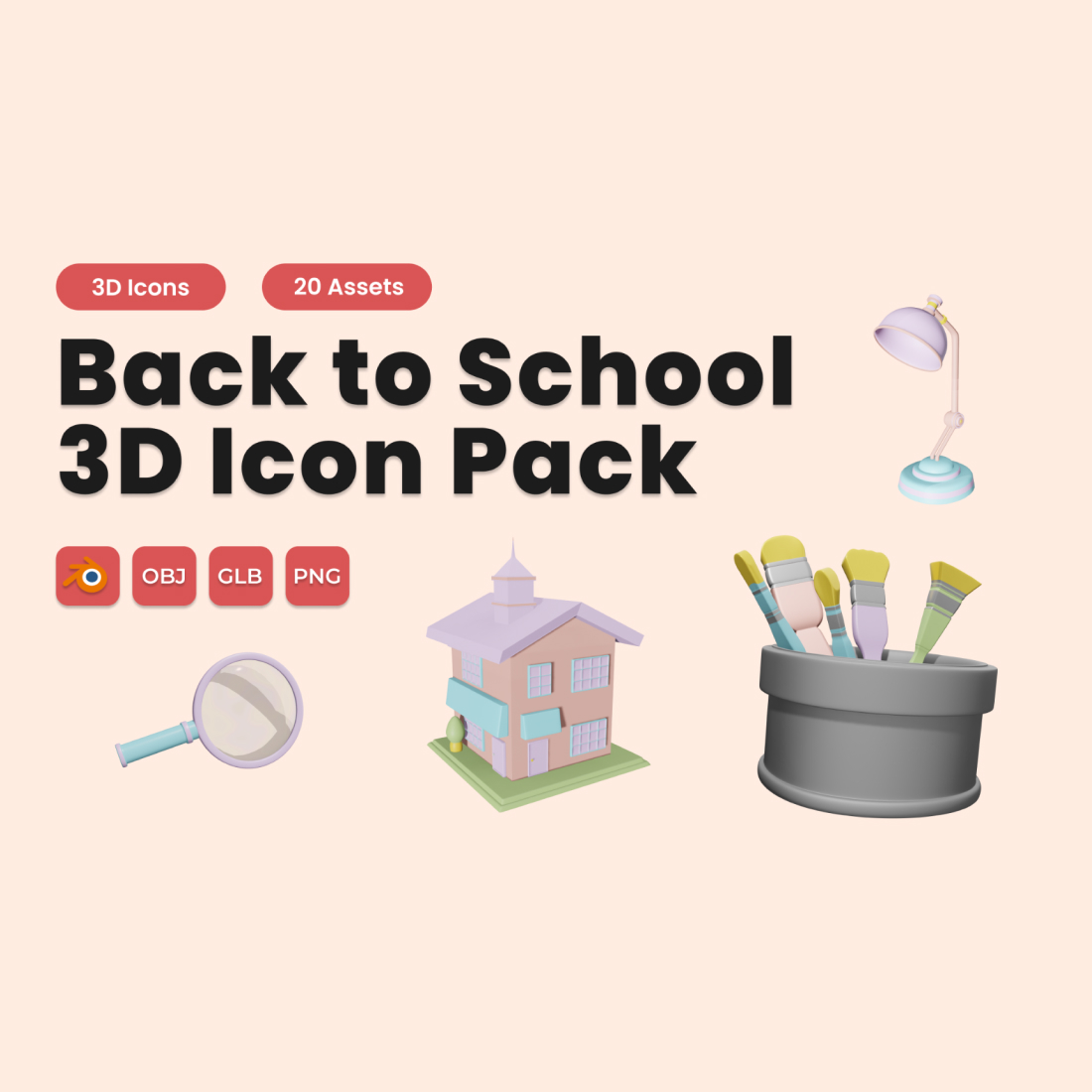 Back to School 3D Icon Pack Vol 2 preview image.
