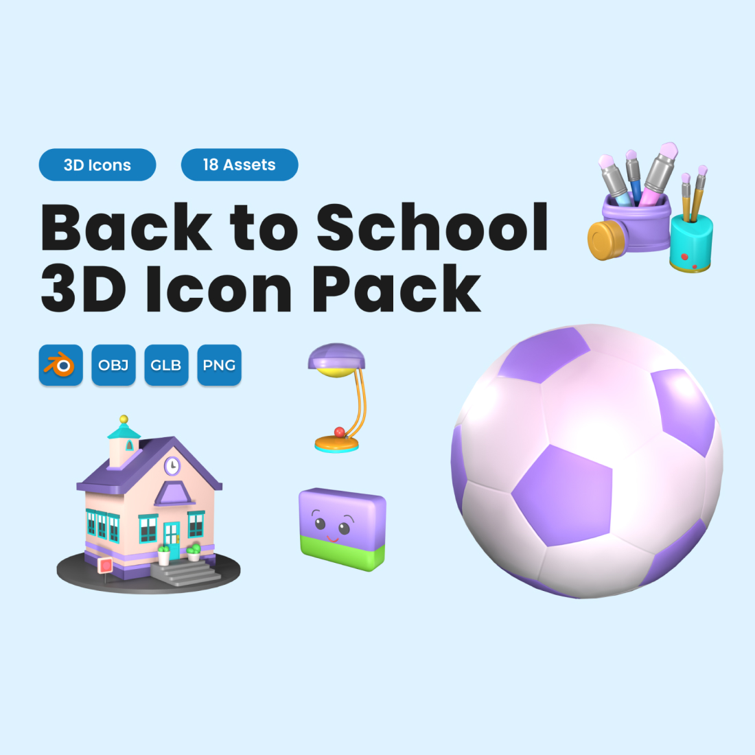 Back to School 3D Icon Pack Vol 4 preview image.