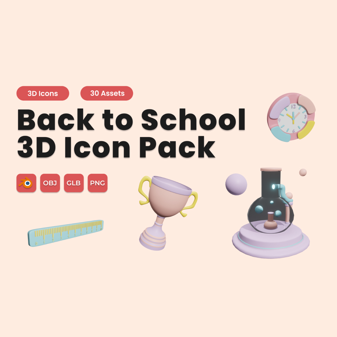 Back to School 3D Icon Pack Vol 1 preview image.