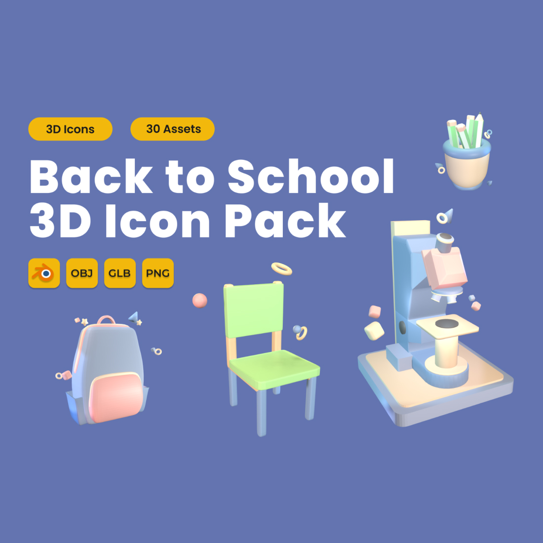 Back to School 3D Icon Pack Vol 5 preview image.