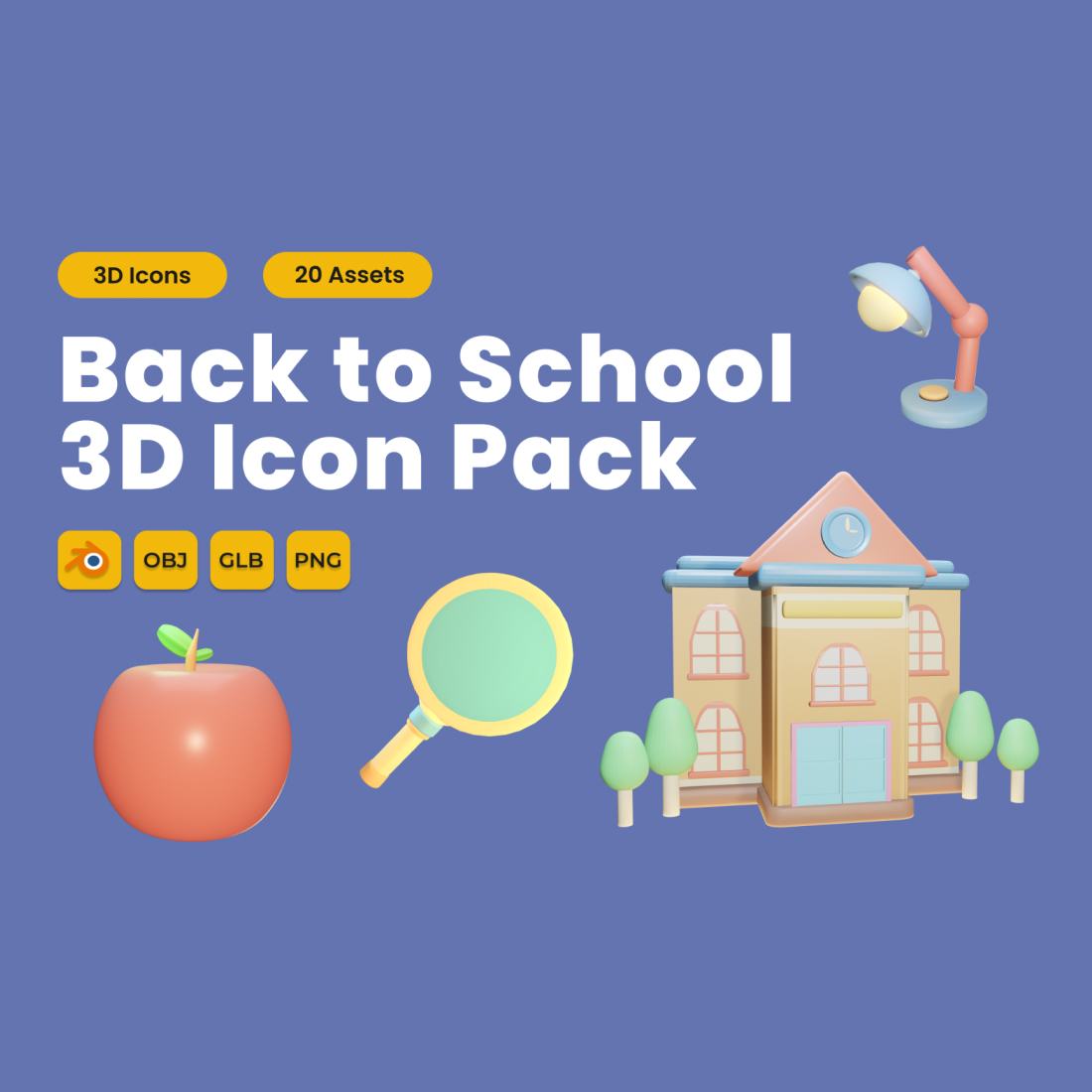 Back to School 3D Icon Pack Vol 6 preview image.
