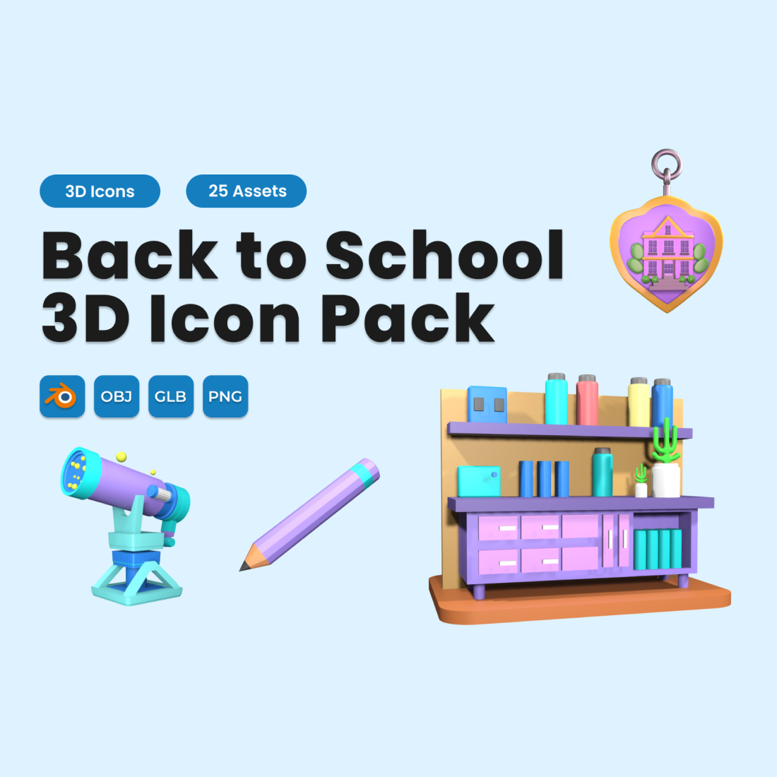 Back to School 3D Icon Pack Vol 3 preview image.