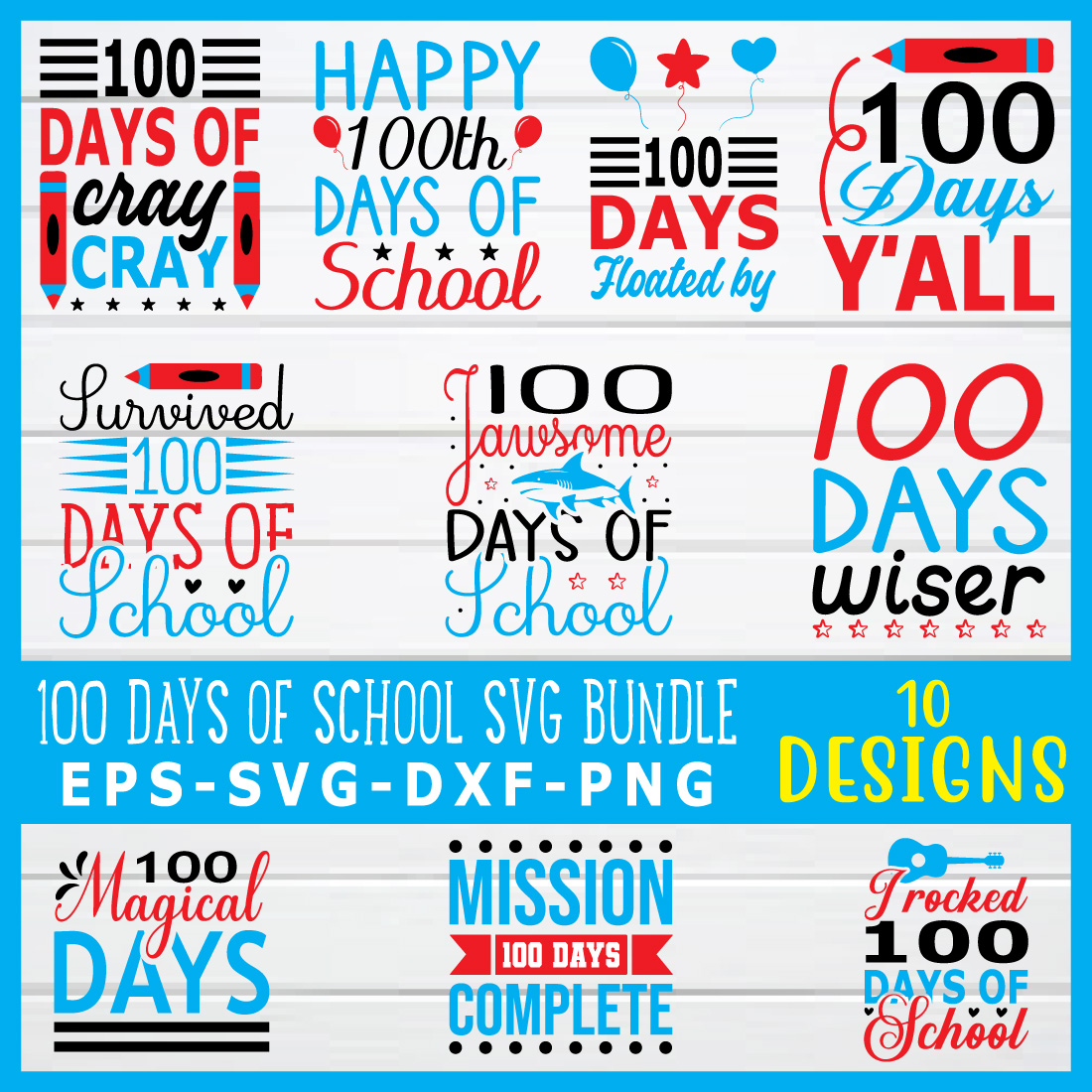 100 days of school svg bundle preview image.