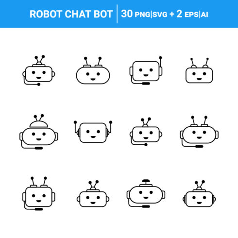 Set of 30 Robot and Chats Bot line Icons cover image.