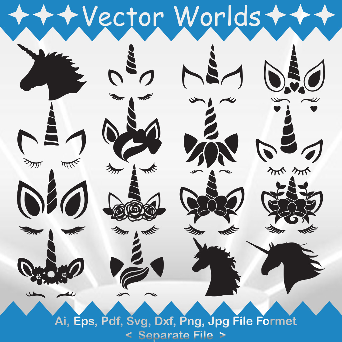 Unicorn Face SVG Vector Design preview image.