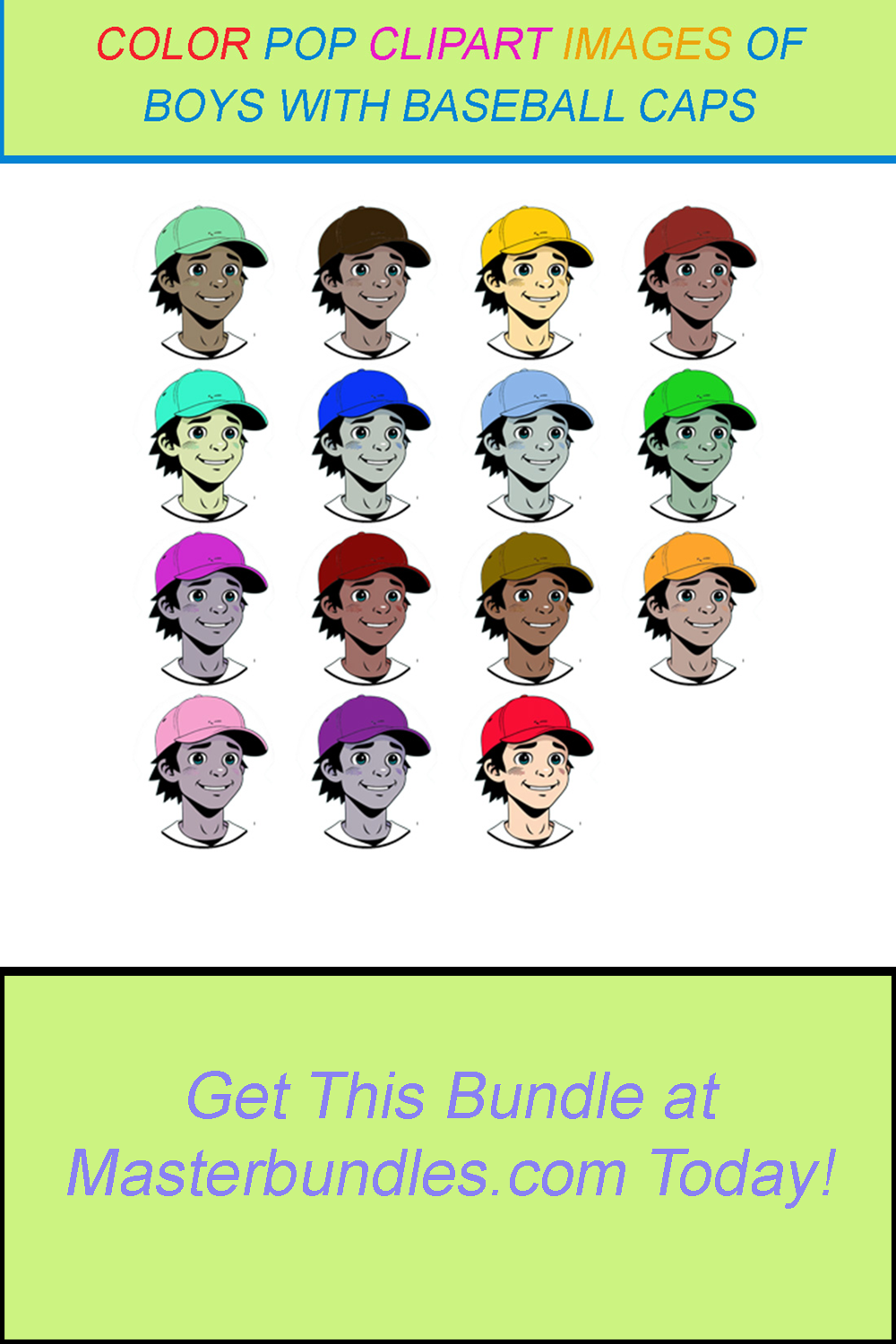 15 COLOR POP CLIPART IMAGES OF BOYS WITH BASEBALL CAPS pinterest preview image.