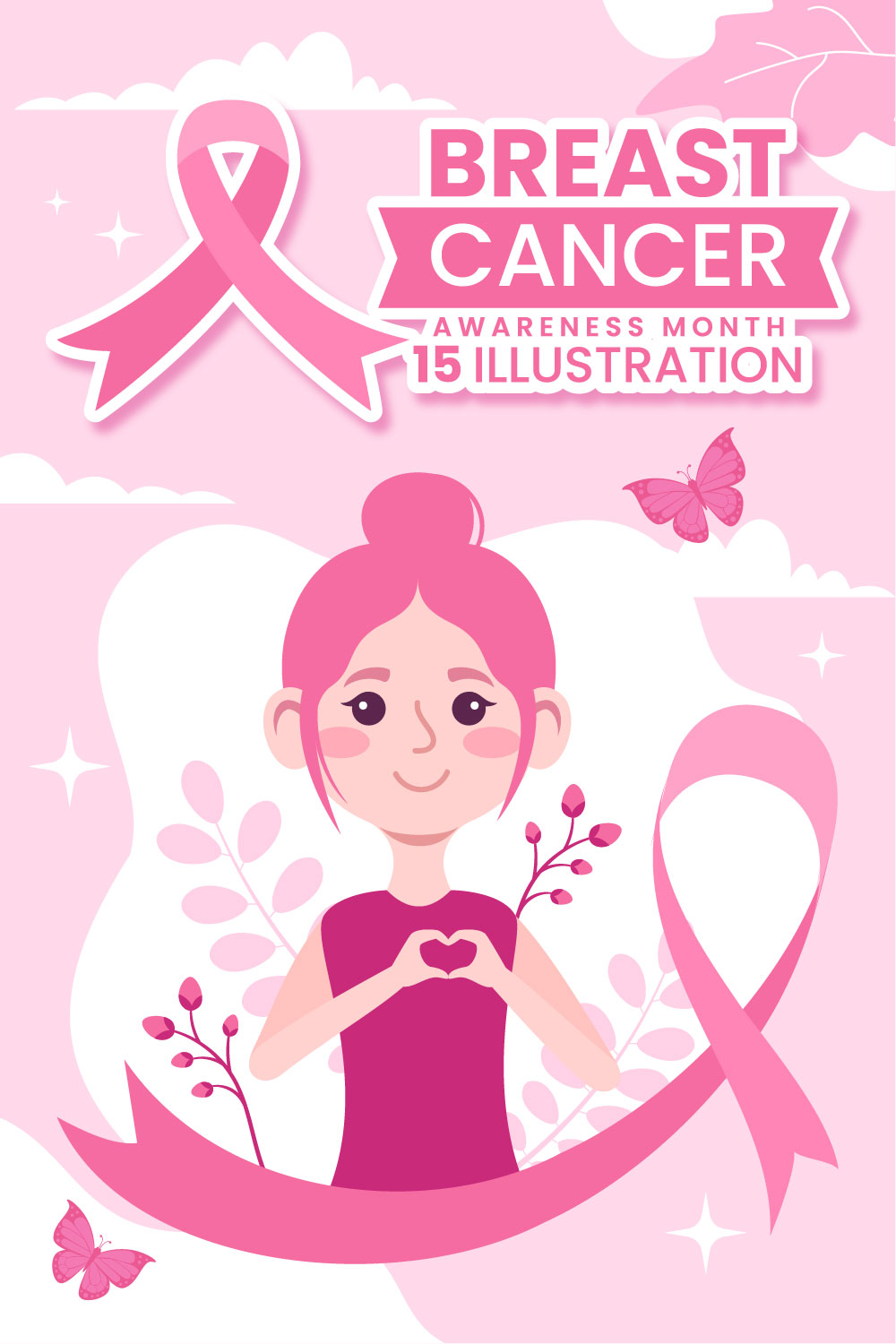 15 Breast Cancer Awareness Month Illustration pinterest preview image.