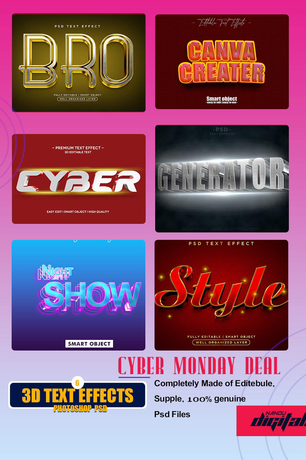 Bro Cinematic 6 Premium& Free 3D Text Effect Pack pinterest preview image.