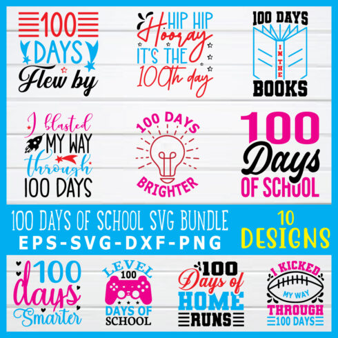 100 days of school svg bundle cover image.