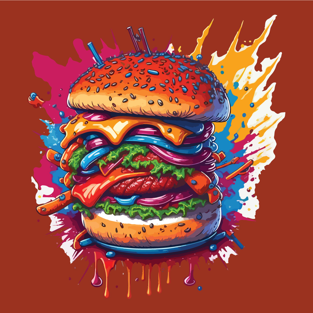 Burger Sticker cyberpunk graffiti Illustration T shirt Design preview image.