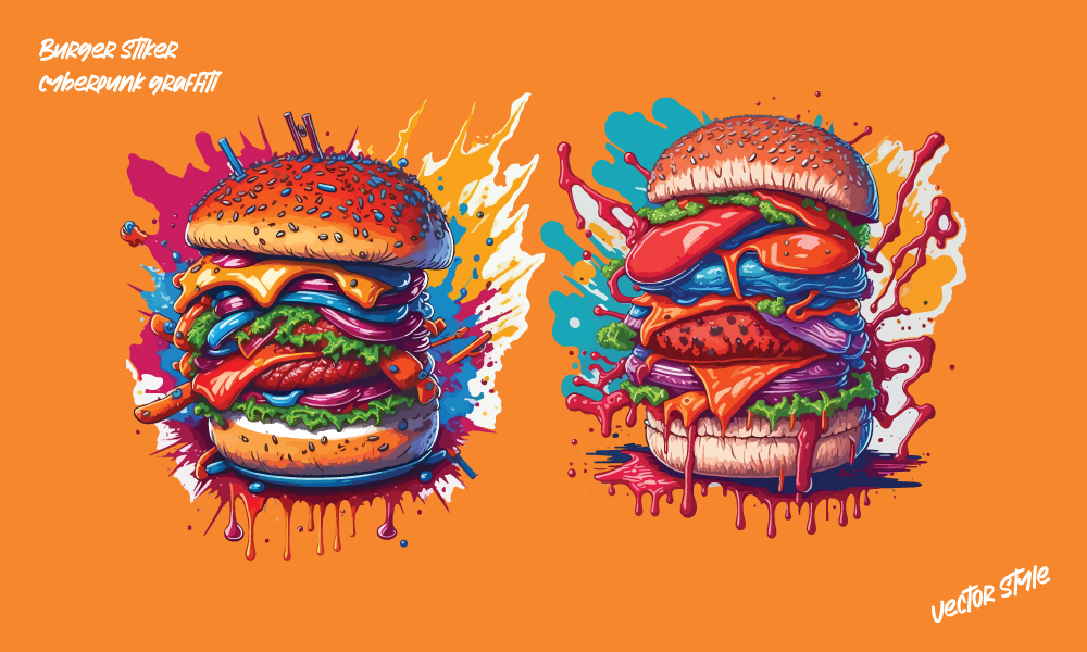 burger stiker cyberpunk graffiti 150